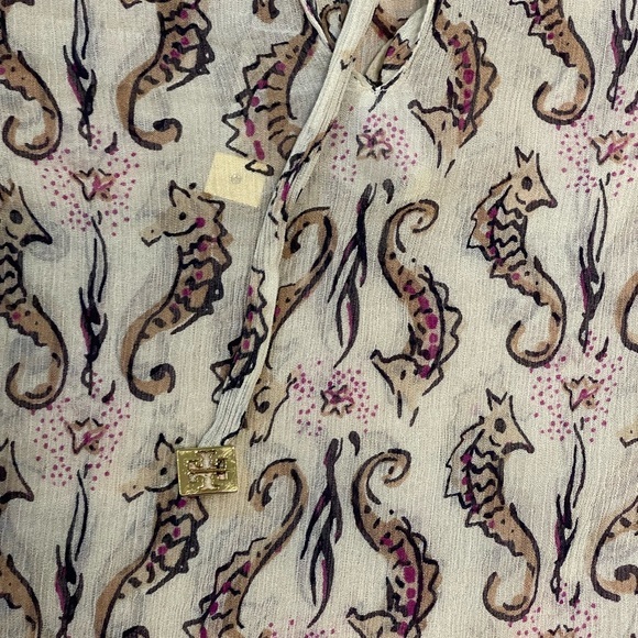 Tory Burch Seahorse Print Silk Blouse‎ Top - Picture 3 of 7